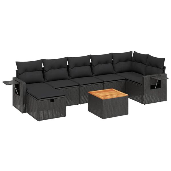 vidaXL Garden Sofa Set Black PE Rattan Large Removable Covers