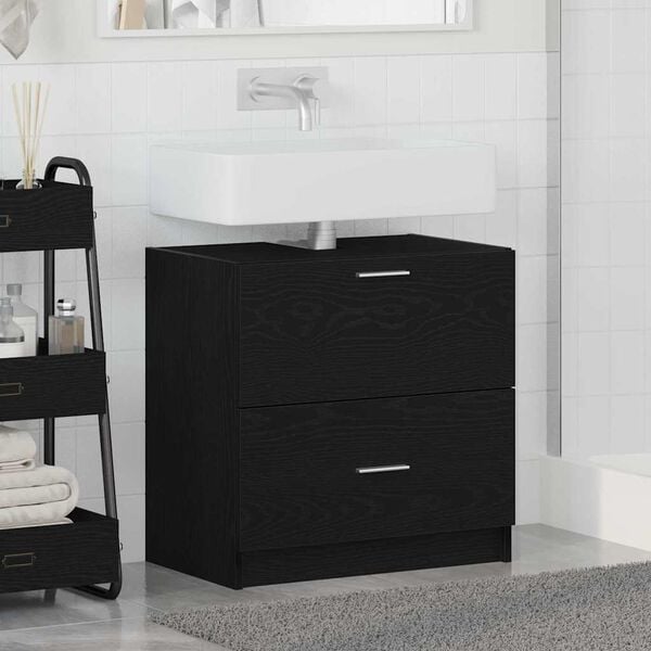 vidaXL Bathroom Cabinet with Drawer Black Oak 23.23 x 14.57 x 23.23 in