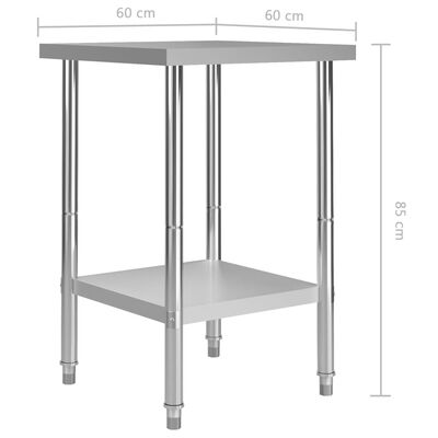 vidaXL Kitchen Work Table 23.6"x23.6"x33.5" Stainless Steel