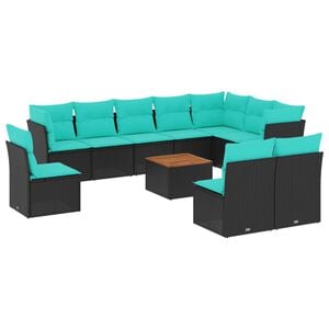vidaXL 11 Piece Patio Sofa Set with Cushions Black Poly Rattan