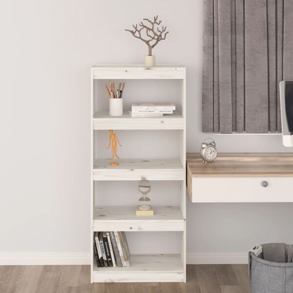 vidaXL Book Cabinet White Solid Pine Wood Medium Book Cabinet