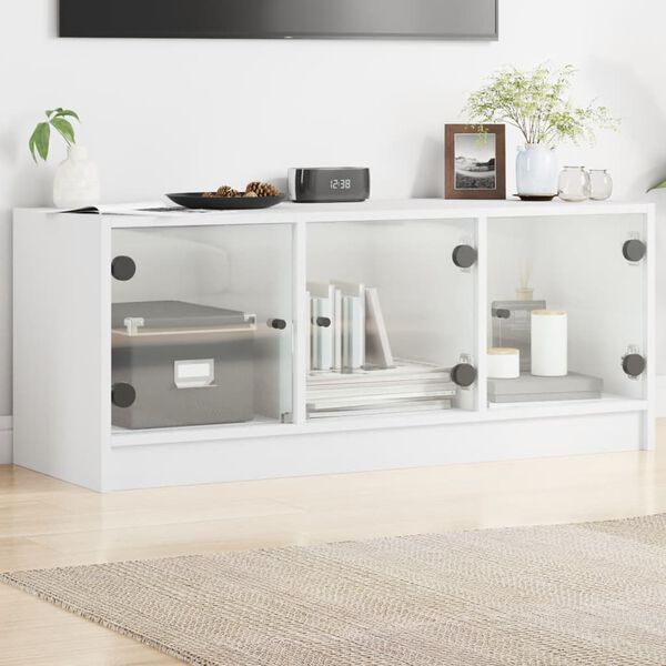 vidaXL TV Cabinet White Engineered wood, glass 40.2x14.6x16.5 in