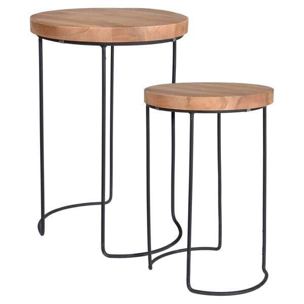 H&S Collection End Table Set of 2 Wood and Metal
