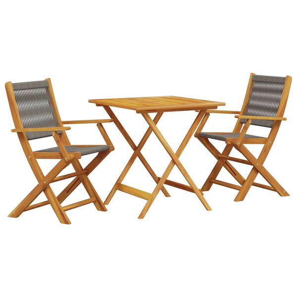 vidaXL Bistro Set Gray Solid Acacia wood Compact Foldable Bistro Set