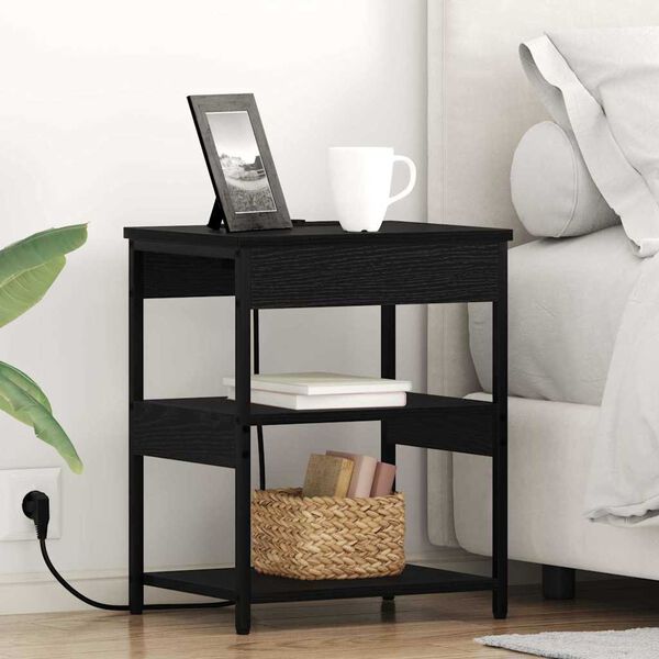 vidaXL Bedside Cabinet Black Oak 16.14 x 12.20 x 20.08 in