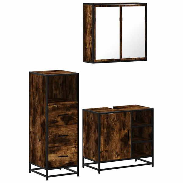 vidaXL Bathroom Furniture Set Smoked oak Engineered wood, metal, glass