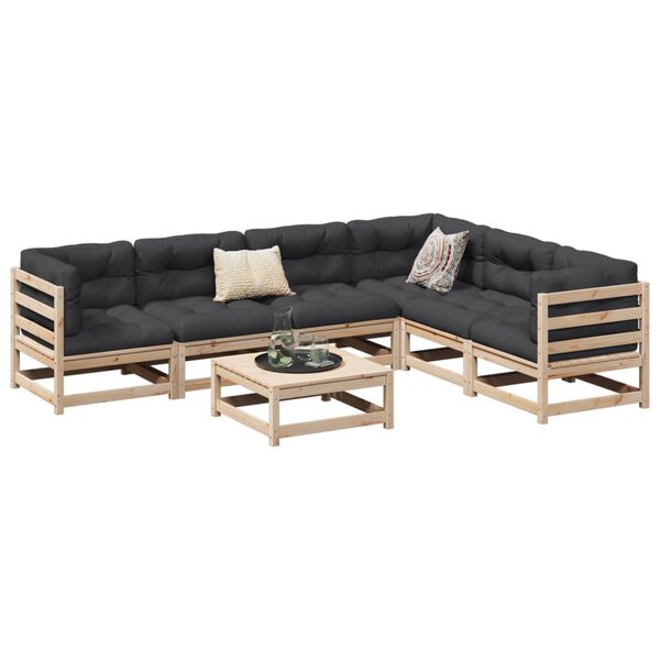 vidaXL Garden Sofa Set Natural Pine Solid Pine Wood Large Modular