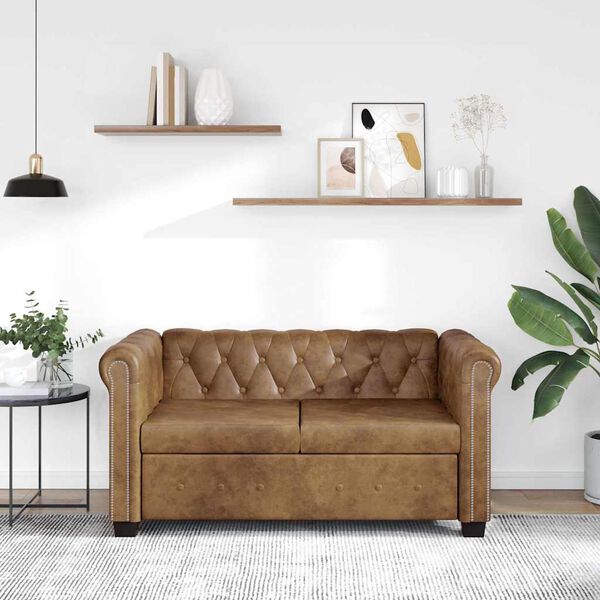 vidaXL Sofa Brown Faux Leather 2-seater Durable Chesterfield Sofa