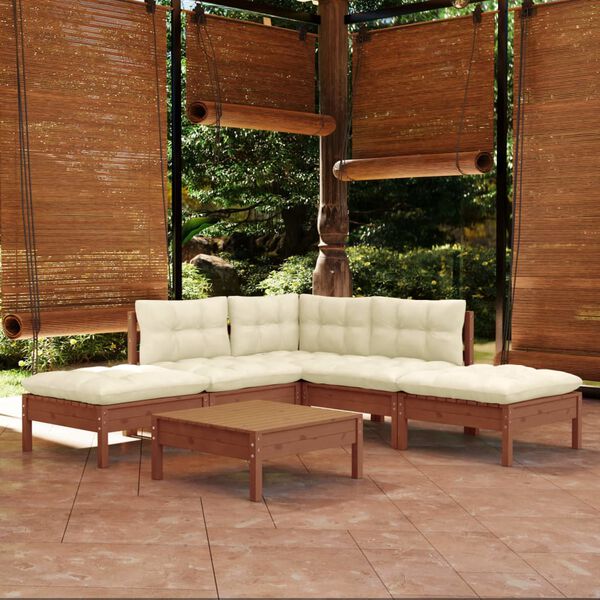 vidaXL Garden Lounge Set Honey brown, Cream Solid pinewood, 100% polyester