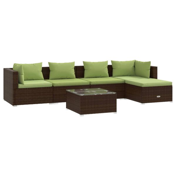 vidaXL 6 Piece Patio Lounge Set with Cushions Poly Rattan Brown