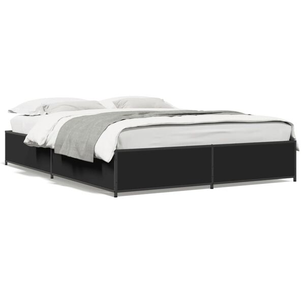 vidaXL Bed Frame Black Engineered wood King Size Modern Bed Frame