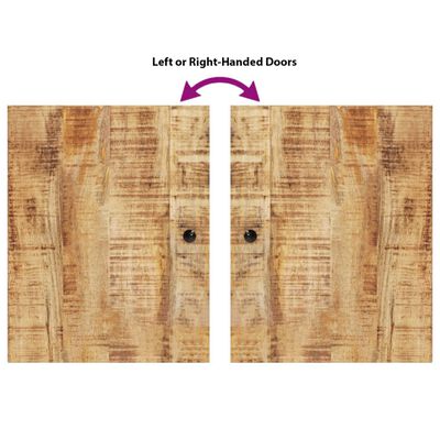 Two cabinet doors showing left and right hinged doors in a rustic wood finish