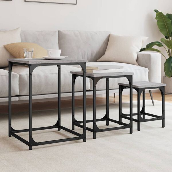 vidaXL Nesting Coffee Table Set of 3 Grey Sonoma Engineered wood, metal