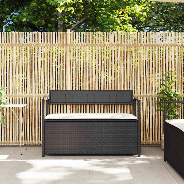 vidaXL Garden Storage Bench Black PE rattan, powder-coated steel, plywood