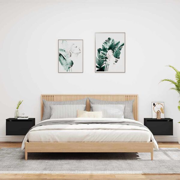 vidaXL Wall-Mounted Bedside Cabinet Set of 2 Black Engineered wood