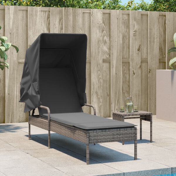vidaXL Sun Lounger Grey PE rattan Standard Adjustable Armrests