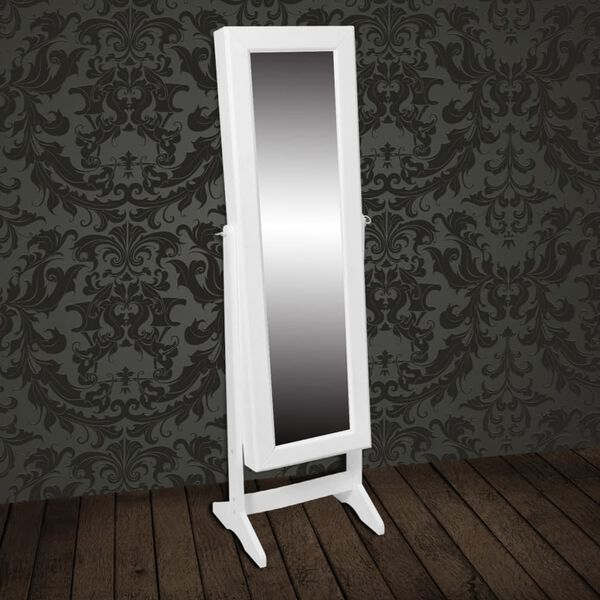 vidaXL Free Standing Mirror Jewelry Cabinet White