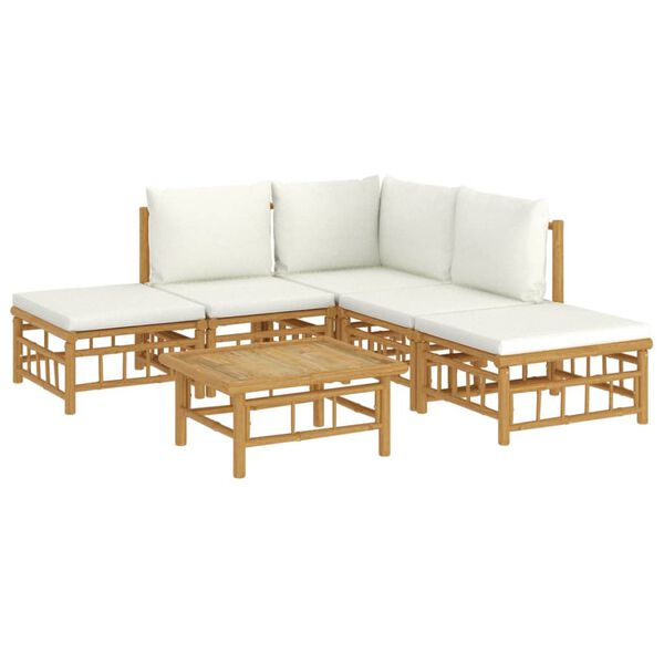 vidaXL Garden Lounge Set Bamboo, Cream White Bamboo, polyester Medium