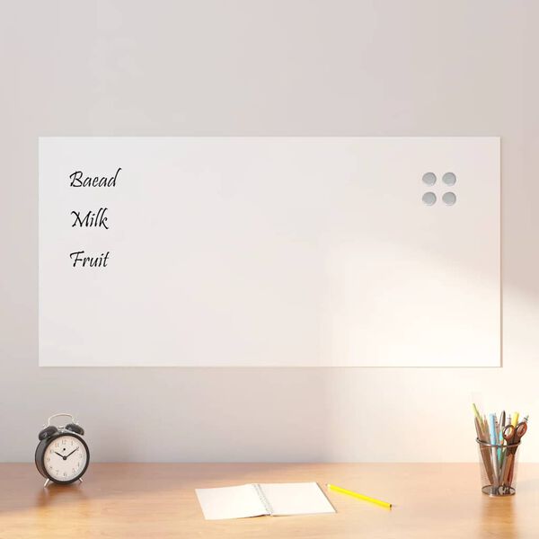 vidaXL Wall-mounted Magnetic Board White 39.4"x19.7" Tempered Glass