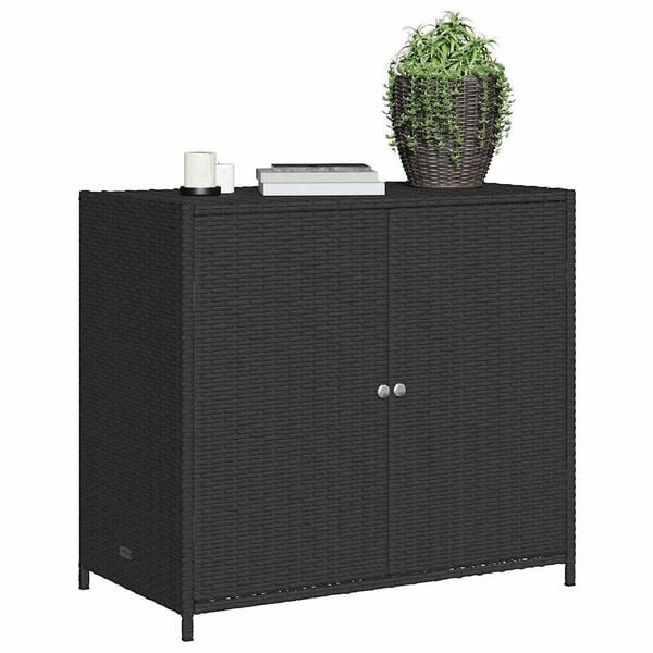 vidaXL Garden Storage Cabinet Black PE Rattan Medium Durable