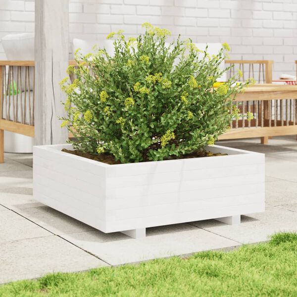 vidaXL Garden Planter White Solid Pine Wood Large Decorative Inlays