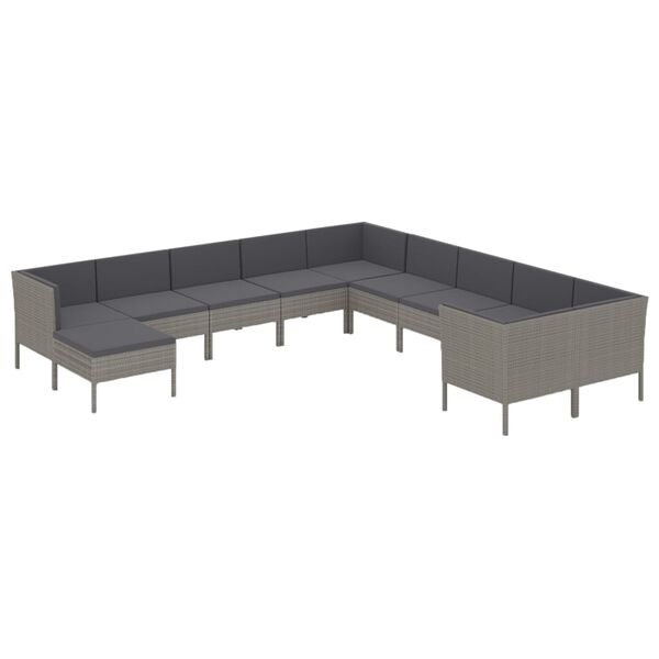 vidaXL Garden Lounge Set Grey PE Rattan, Powder-Coated Steel, 100% Polyester