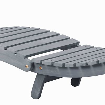 Close-up of wheel/leg joint and slats of grey outdoor lounge chair