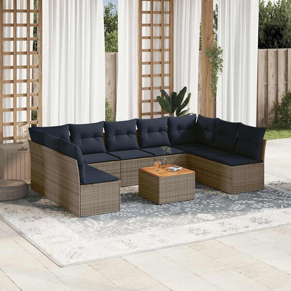 vidaXL 10 Piece Patio Sofa Set with Cushions Gray Poly Rattan