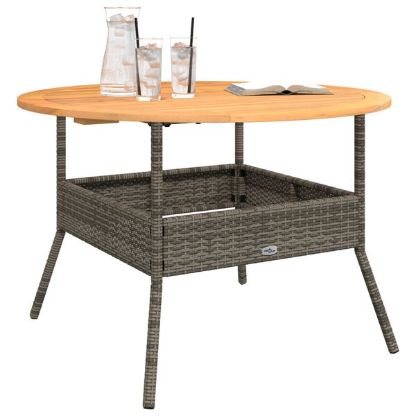 vidaXL Garden Table Grey PE rattan, solid acacia wood, powder-coated steel