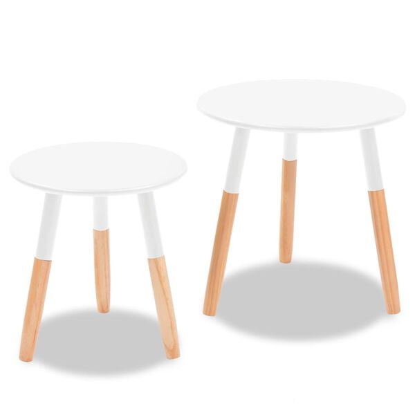 vidaXL Side Table Set of 2 White, Pine Solid Pinewood, MDF Medium