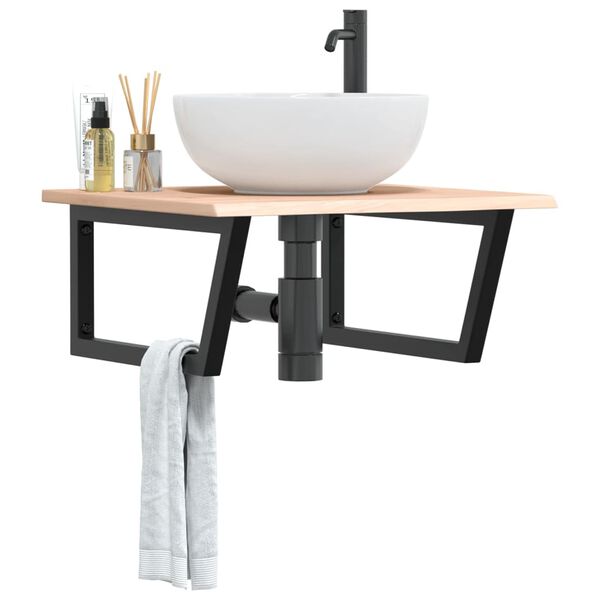 vidaXL Basin Shelf Wall Mounted Steel and Solid Wood Oak