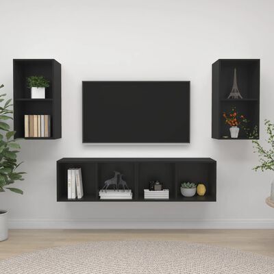 vidaXL Wall-mounted TV Cabinets 4 pcs Black Chipboard