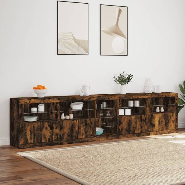 vidaXL Sideboard with LED Lights Smoked Oak 111.4"x14.6"x26.4"