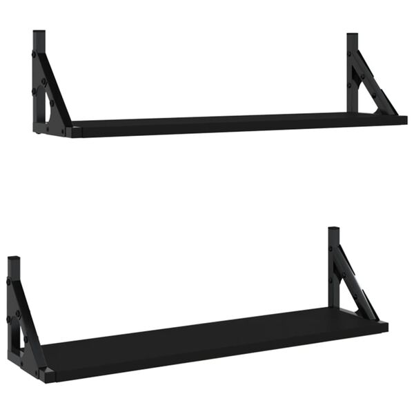 vidaXL Wall Shelf Set of 2 Black Engineered wood 23.6x5.9x6.1 in