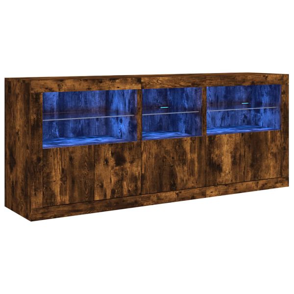 vidaXL Sideboard with LED Lights Smoked Oak 63.8"x14.6"x26.4"