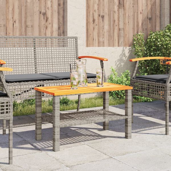vidaXL Garden Table Grey PE Rattan Medium Durable Garden Table