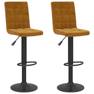 vidaXL Bar Stool Set of 2 Brown Velvet, Steel Height-Adjustable Swivel