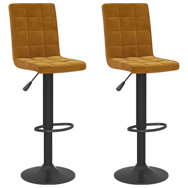 vidaXL Bar Stool Set of 2 Brown Velvet, Steel Height-Adjustable Swivel