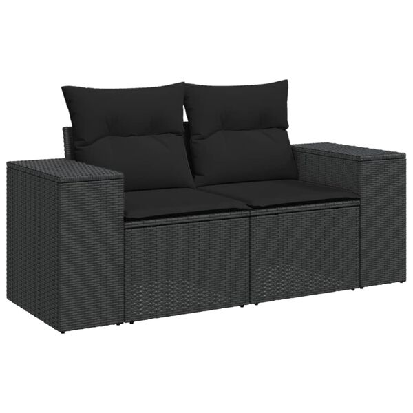 vidaXL Garden Sofa Set Black PE rattan Medium UV-resistant materials
