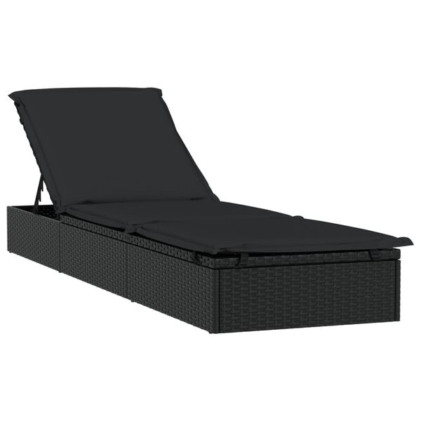 vidaXL Sunbeds 2 pcs with Table Black Poly Rattan