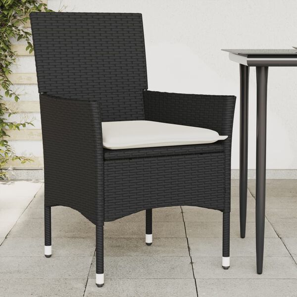 vidaXL Patio Chairs with Cushions 2 pcs Black Poly Rattan