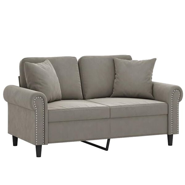 vidaXL 2-Seater Sofa with Pillows&Cushions Light Gray 47.2" Velvet