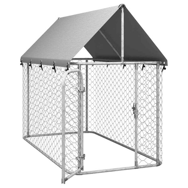 vidaXL Dog Kennel Silver Galvanized steel, Polyethylene
