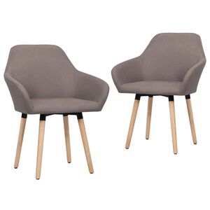 vidaXL Dining Chair Set of 2 Taupe Polyester, Solid Wood Standard