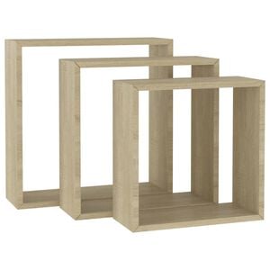 vidaXL Wall Cube Shelf Set of 3 Sonoma oak MDF Large, Medium, Small