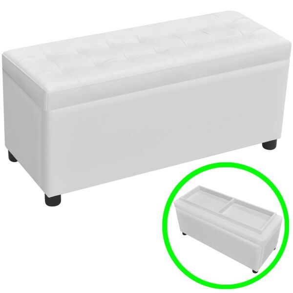 vidaXL Storage Ottoman White PVC, Cotton, Polyester, Wood