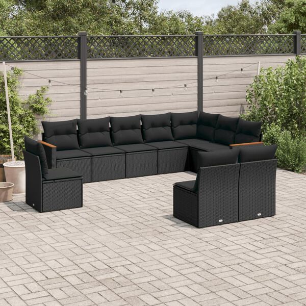 vidaXL Garden Sofa Set Black PE rattan, Powder-coated steel, 100% polyester