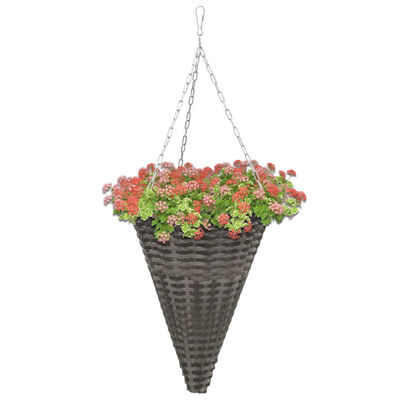 vidaXL Hanging Flower Baskets 2 pcs Poly Rattan Gray