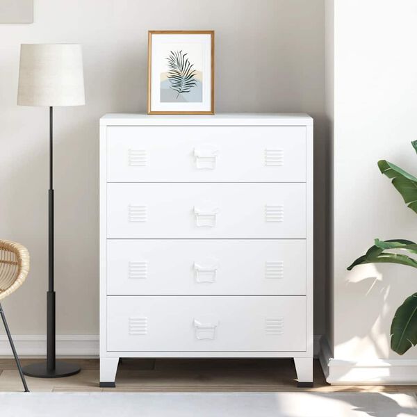 vidaXL Drawer Cabinet White Metal Medium Drawer Cabinet Rectangular