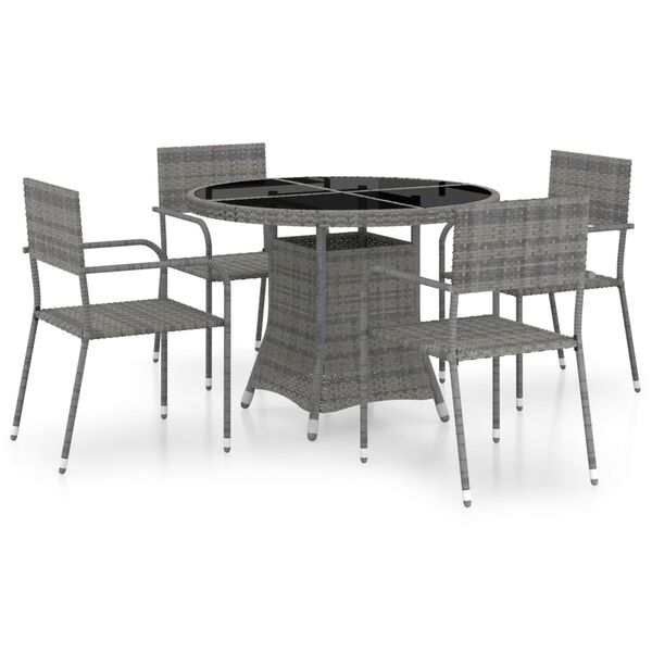 vidaXL Garden Dining Set Anthracite, Grey PE rattan, Steel, Glass Medium